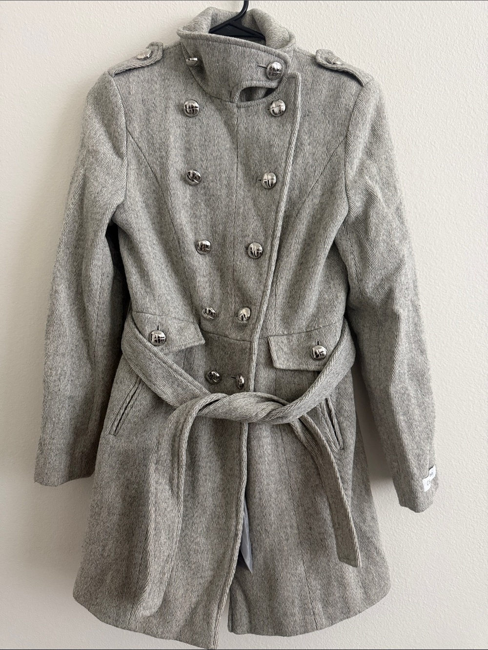 Calvin Klein Light Gray Double-Breasted Wool Pea Coat